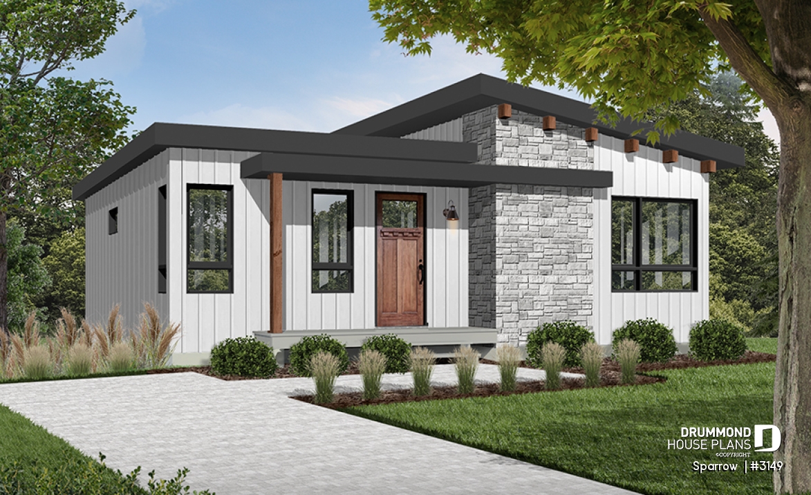 Color version 1 - Front - Affordable Modern house plan, finished basement (total 4 beds), 2 family rooms, walk-in pantry - Sparrow 