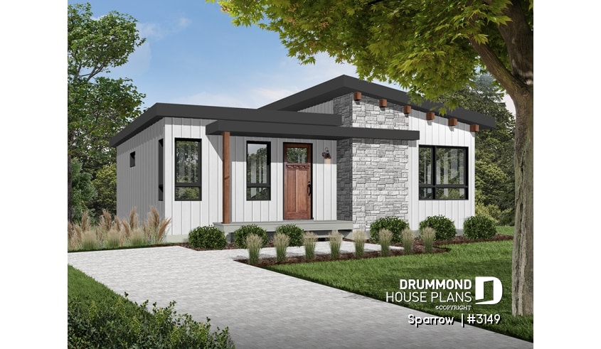 Color version 1 - Front - Affordable Modern house plan, finished basement (total 4 beds), 2 family rooms, walk-in pantry - Sparrow 