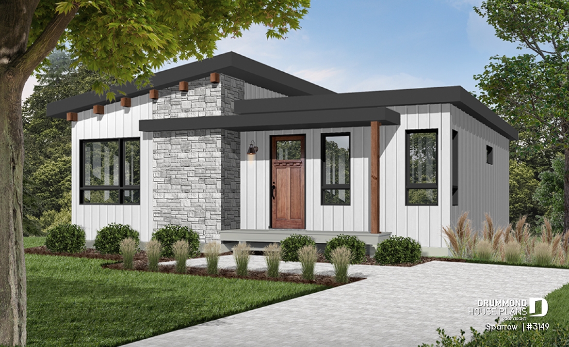 Color version 1 - Front - Affordable Modern house plan, finished basement (total 4 beds), 2 family rooms, walk-in pantry - Sparrow 