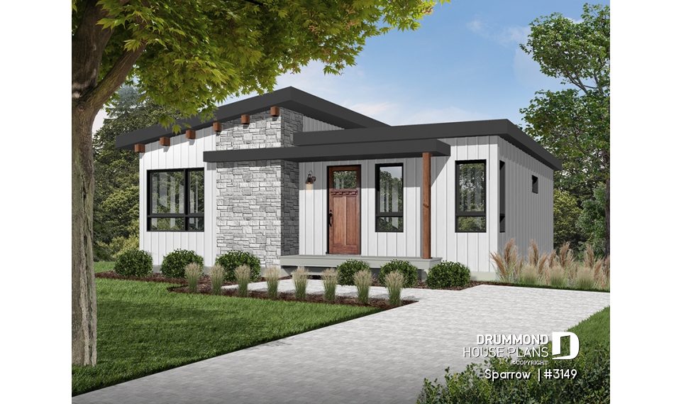 Color version 1 - Front - Affordable Modern house plan, finished basement (total 4 beds), 2 family rooms, walk-in pantry - Sparrow 