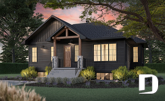 front - BASE MODEL - "Farmhouse bungalow house plan, master bedroom on the main floor, optional finished basement plan ($)" - Ripley 3