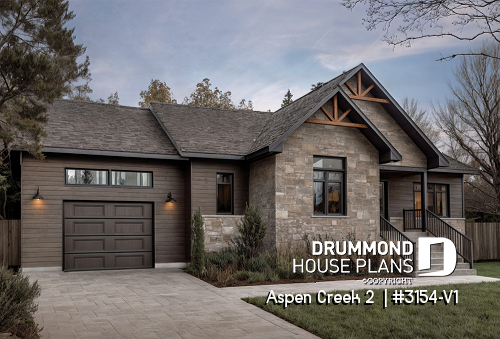 front - BASE MODEL - 2 bedroom bungalow with garage, mud room, laundry room on main and open floor plan - Aspen Creek 2 