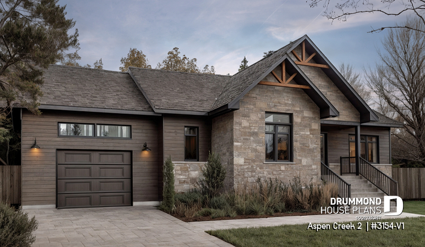 front - BASE MODEL - 2 bedroom bungalow with garage, mud room, laundry room on main and open floor plan - Aspen Creek 2 