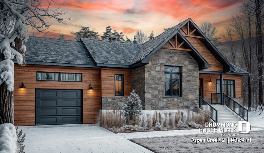 front - BASE MODEL - 2 bedroom Mountain style bungalow with garage, mud room, laundry room on main and open floor plan - Aspen Creek 2 