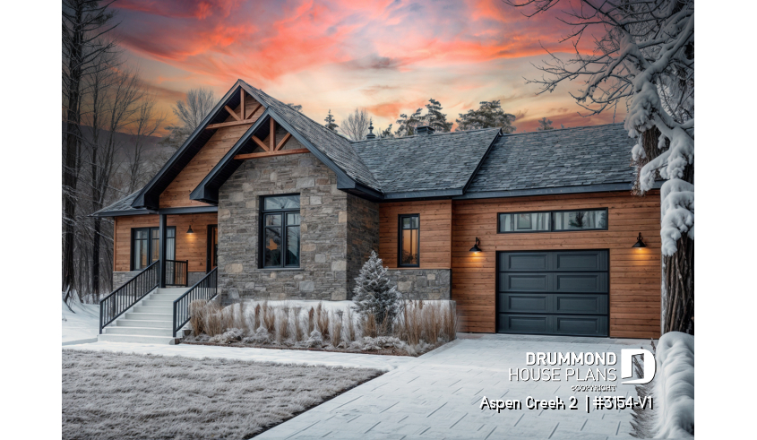 front - BASE MODEL - 2 bedroom bungalow with garage, mud room, laundry room on main and open floor plan - Aspen Creek 2 