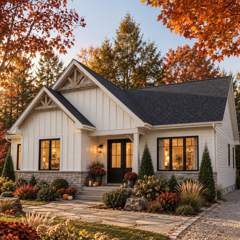 front - BASE MODEL - One-Story Modern Farmhouse House Plan, Home Office, Up to 5 Bedrooms, Optional Finished Basement ($) - Aspen Creek 3