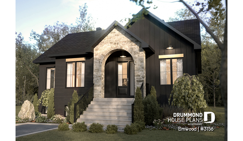 front - BASE MODEL - Single storey w/ finished basement, master suite on main floor, sheltered terrace and cathedral ceiling - Elmwood