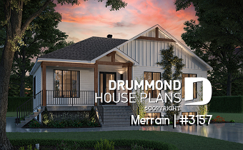 front - BASE MODEL - Single-story house model with 3 bedrooms on the ground floor, unfinished daylight basement - Merrain