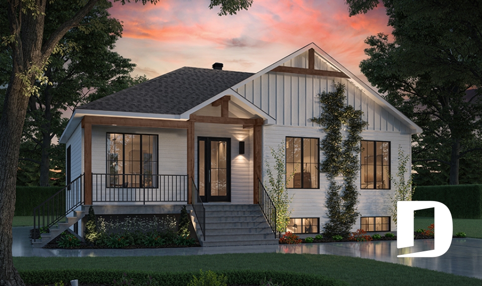 front - BASE MODEL - Single-story house model with 3 bedrooms on the ground floor, unfinished daylight basement - Merrain