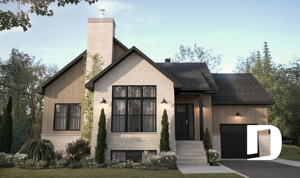 front - BASE MODEL - Luxury bungalow house plan with garage and potential for 4 bedrooms, cathedral ceiling, and private suite - Boston 2