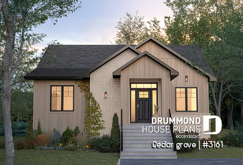 front - BASE MODEL - Single-story home model, 2 to 4 bedrooms, office, pantry, mudroom, optionnel finished basement ($) - Cedar grove