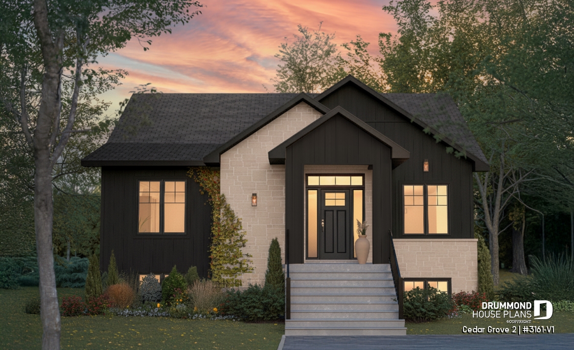 front - BASE MODEL - Modern small farmhouse with open concept, main floor master suite, cathedral ceiling &amp; opt. finished basement - Cedar Grove 2