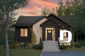 front - BASE MODEL - Modern small farmhouse with open concept, cathedral ceiling and optional finished basement - Cedar Grove 2