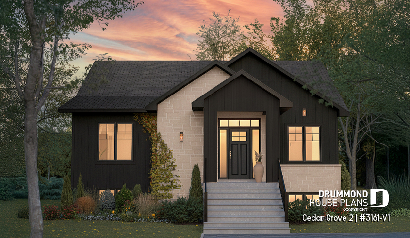 front - BASE MODEL - Modern small farmhouse with open concept, cathedral ceiling and optional finished basement - Cedar Grove 2