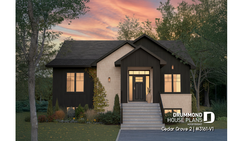 front - BASE MODEL - Modern small farmhouse with open concept, cathedral ceiling and optional finished basement - Cedar Grove 2