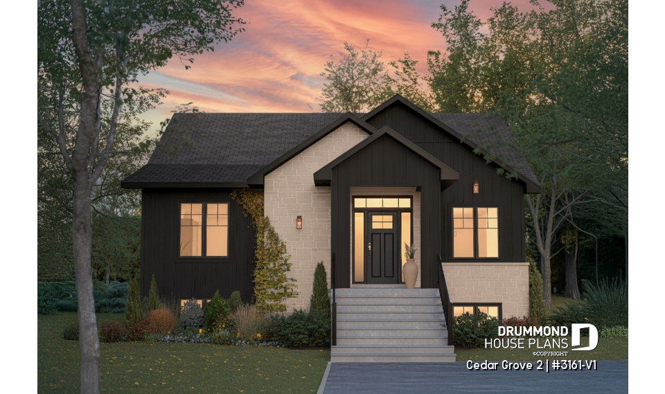 front - BASE MODEL - Modern small farmhouse with open concept, main floor master suite, cathedral ceiling &amp; opt. finished basement - Cedar Grove 2