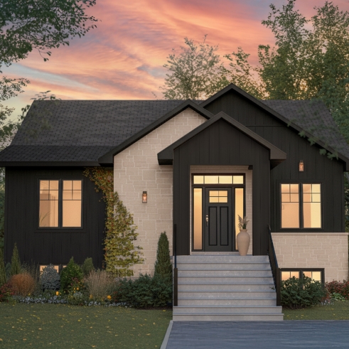 front - BASE MODEL - Modern small farmhouse with open concept, main floor master suite, cathedral ceiling & opt. finished basement - Cedar Grove 2