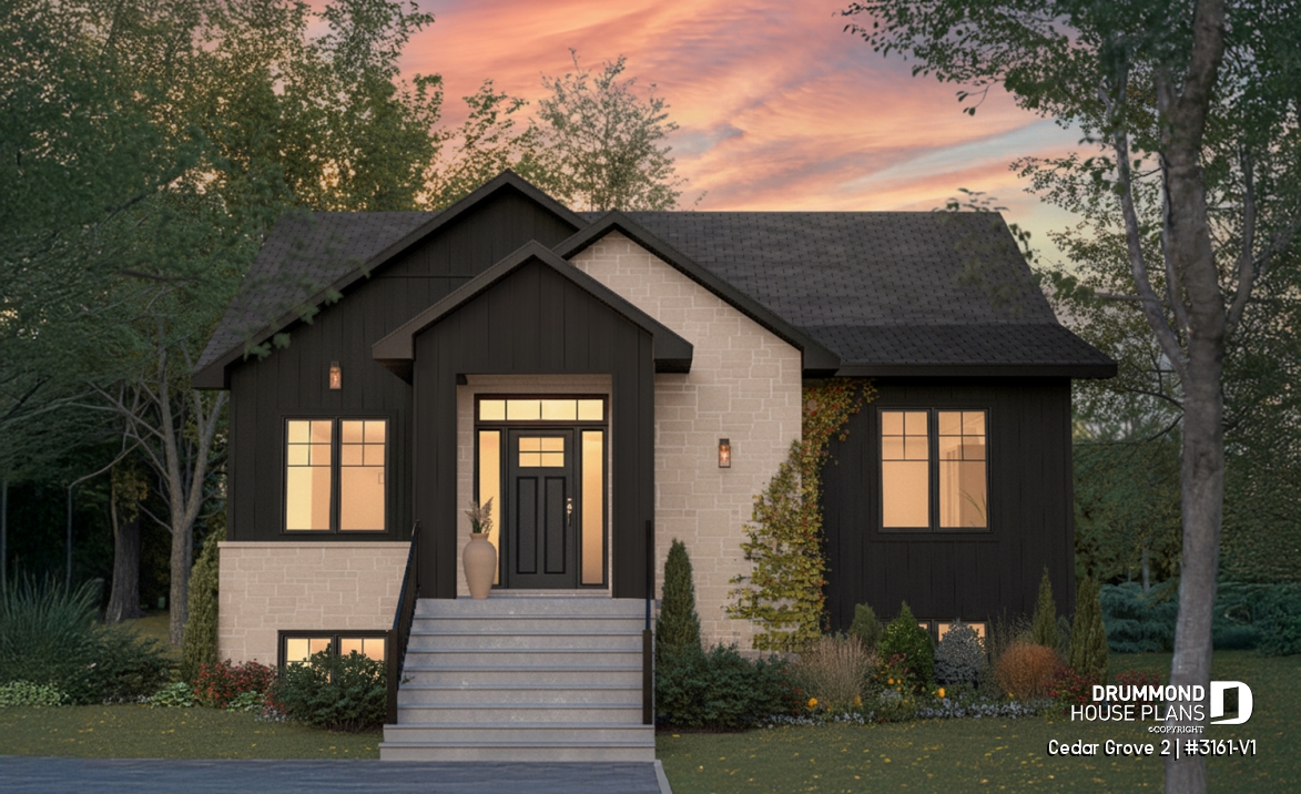 front - BASE MODEL - Modern small farmhouse with open concept, main floor master suite, cathedral ceiling &amp; opt. finished basement - Cedar Grove 2