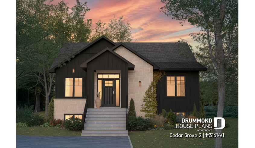 front - BASE MODEL - Modern small farmhouse with open concept, cathedral ceiling and optional finished basement - Cedar Grove 2