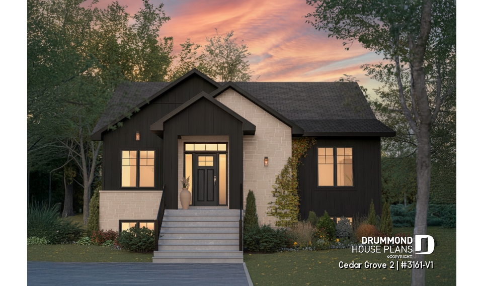 front - BASE MODEL - Modern small farmhouse with open concept, main floor master suite, cathedral ceiling &amp; opt. finished basement - Cedar Grove 2