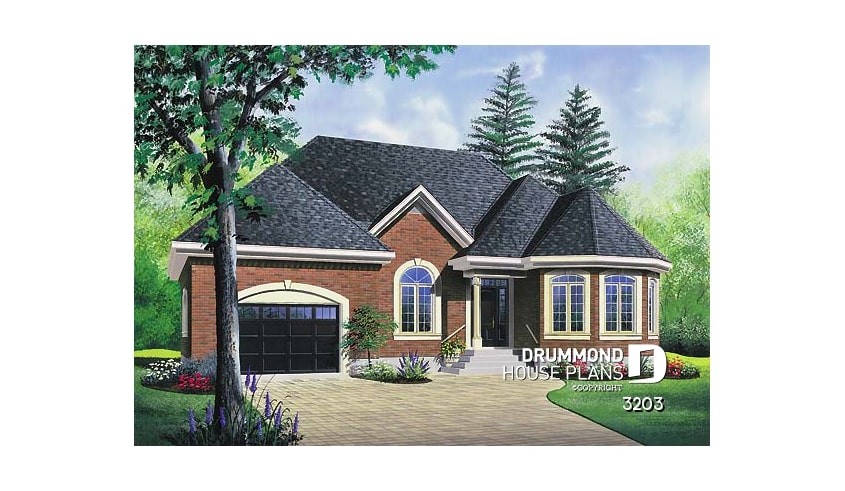 front - BASE MODEL - Victorian inspired ranch style house plan with spacious garage and 2 bedrooms - Turnmire