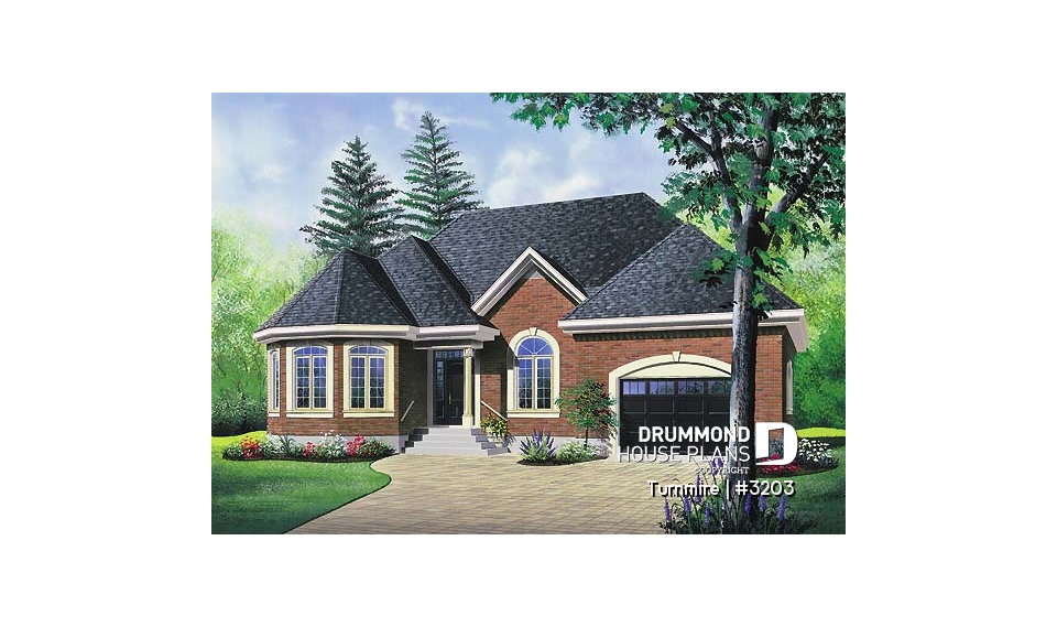 front - BASE MODEL - Victorian inspired ranch style house plan with spacious garage and 2 bedrooms - Turnmire
