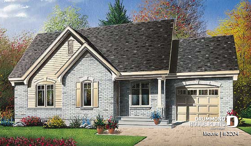 front - BASE MODEL - Affordable 2 bedroom Ranch style house plan with garage, 2 bedrooms - Maurie