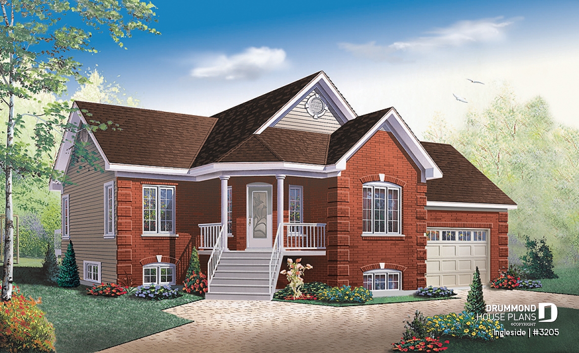 front - BASE MODEL - European 2 bedroom ranch style house plan with garage and access to daylight basement from garage - Ingleside