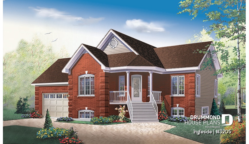 front - BASE MODEL - European 2 bedroom ranch style house plan with garage and access to daylight basement from garage - Ingleside