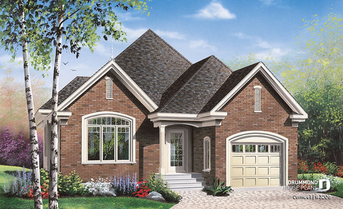 front - BASE MODEL - Stylish one-story house plan, great master bedroom w/ walk-in, nice dining/living area with cathedral ceiling - Cornwell
