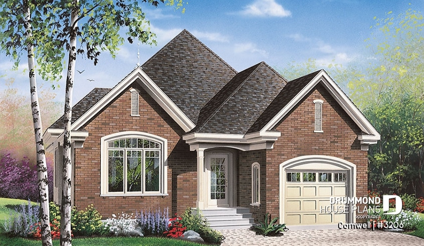 front - BASE MODEL - Stylish one-story house plan, great master bedroom w/ walk-in, nice dining/living area with cathedral ceiling - Cornwell