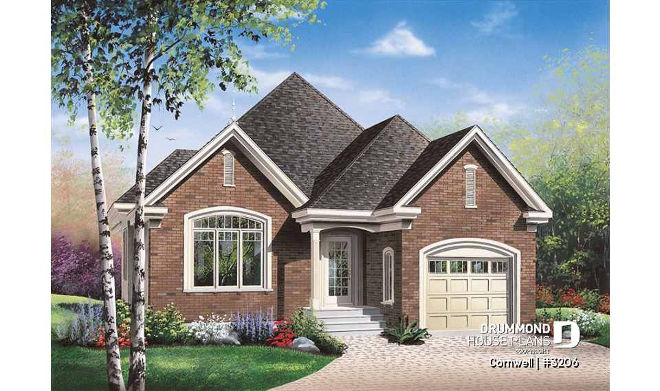 front - BASE MODEL - Stylish one-story house plan, great master bedroom w/ walk-in, nice dining/living area with cathedral ceiling - Cornwell