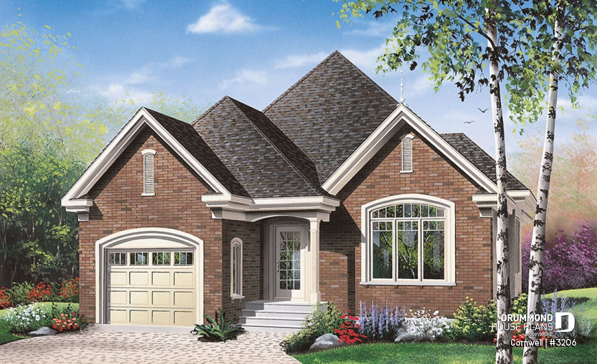 front - BASE MODEL - Stylish one-story house plan, great master bedroom w/ walk-in, nice dining/living area with cathedral ceiling - Cornwell