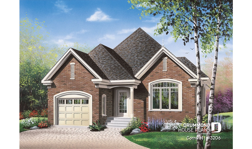 front - BASE MODEL - Stylish one-story house plan, great master bedroom w/ walk-in, nice dining/living area with cathedral ceiling - Cornwell