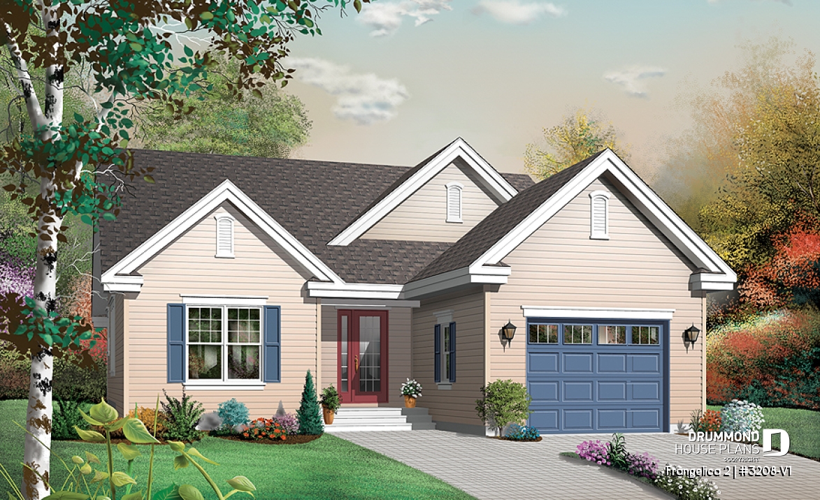front - BASE MODEL - Single storey with 3 large bedrooms and a spacious living room, office corner, pantry, house plan with garage - Frangelica 2