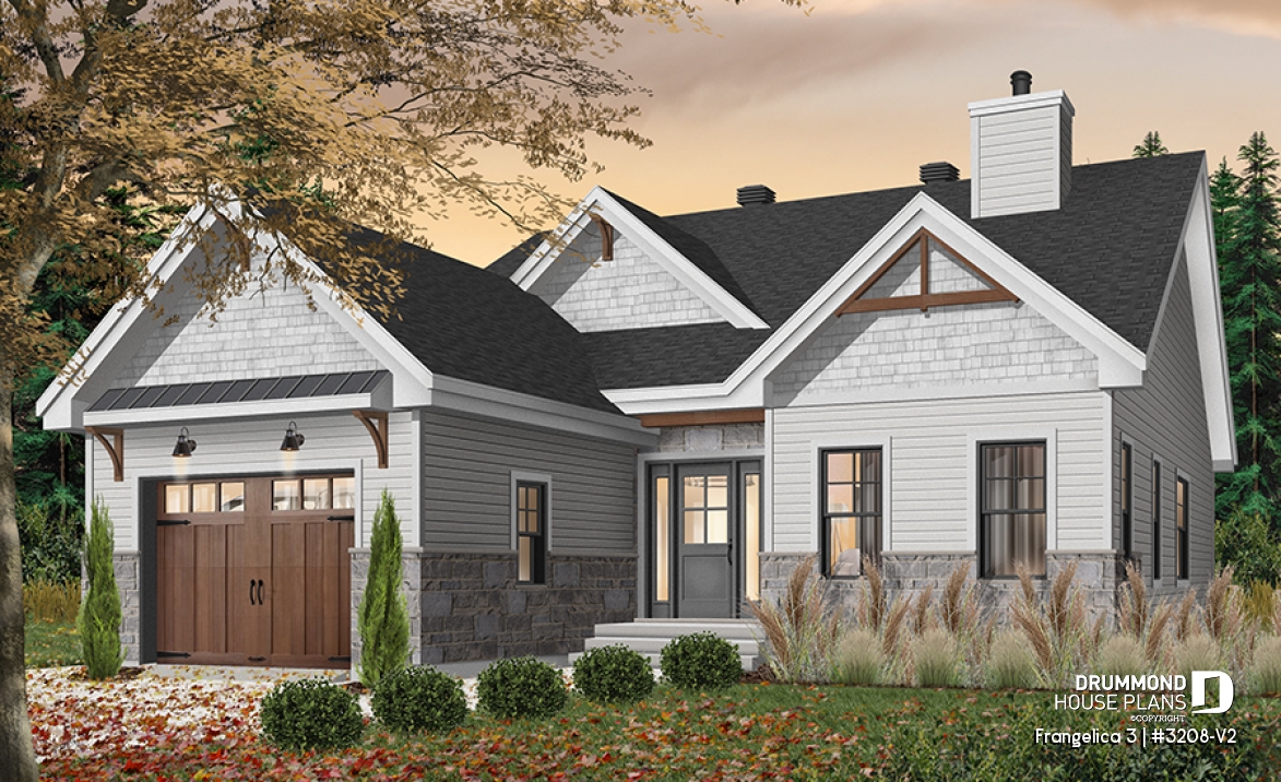 Color version 1 - Front - Craftsman house plan, master suite, 2 bedroom, huge kitchen, mud room, fireplace small farmhouse with garage - Frangelica 3