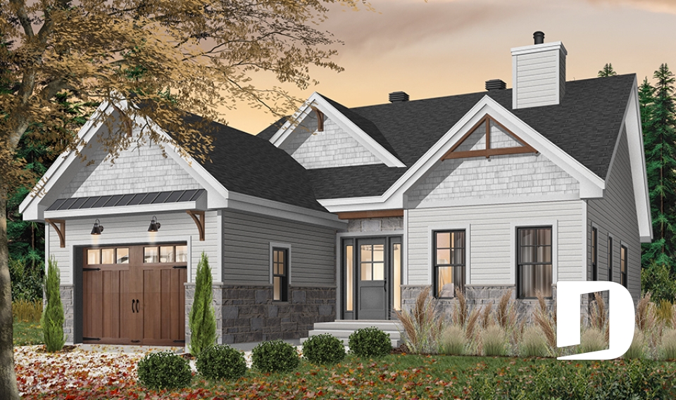 Color version 1 - Front - Craftsman house plan, master suite, 2 bedroom, huge kitchen, mud room, fireplace small farmhouse with garage - Frangelica 3
