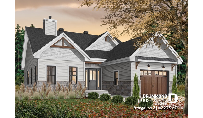 Color version 1 - Front - Craftsman house plan, master suite, 2 bedroom, huge kitchen, mud room, fireplace small farmhouse with garage - Frangelica 3