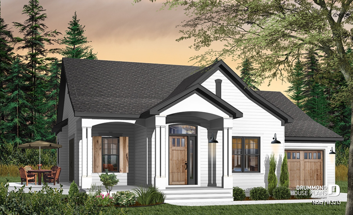 Color version 3 - Front - Large master suite, ranch style bungalow w/garage, 9' ceiling, open concept, 2 beds, 2 baths, deck - Nala