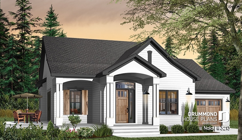 Color version 3 - Front - Large master suite, ranch style bungalow w/garage, 9' ceiling, open concept, 2 beds, 2 baths, deck - Nala