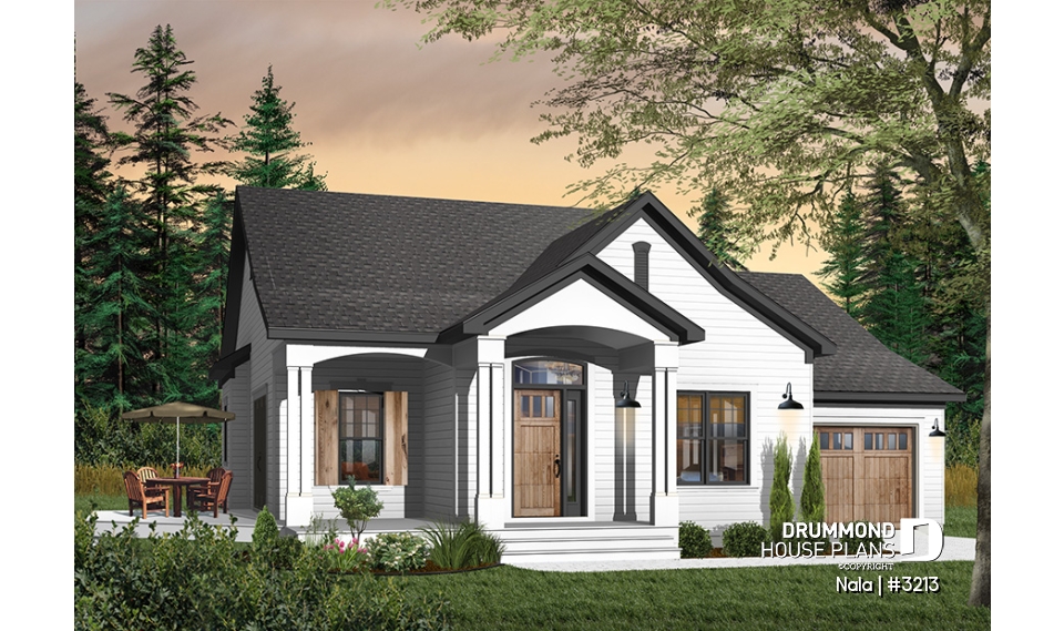Color version 3 - Front - Large master suite, ranch style bungalow w/garage, 9' ceiling, open concept, 2 beds, 2 baths, deck - Nala