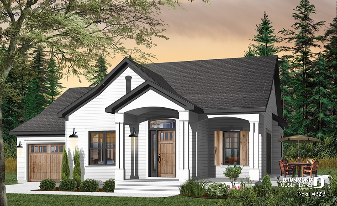 Color version 3 - Front - Large master suite, ranch style bungalow w/garage, 9' ceiling, open concept, 2 beds, 2 baths, deck - Nala