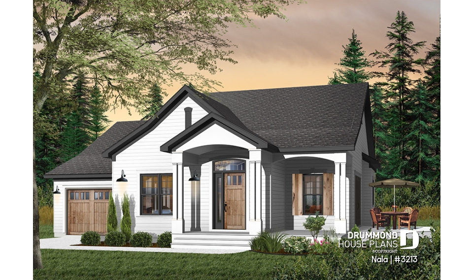 Color version 3 - Front - Large master suite, ranch style bungalow w/garage, 9' ceiling, open concept, 2 beds, 2 baths, deck - Nala