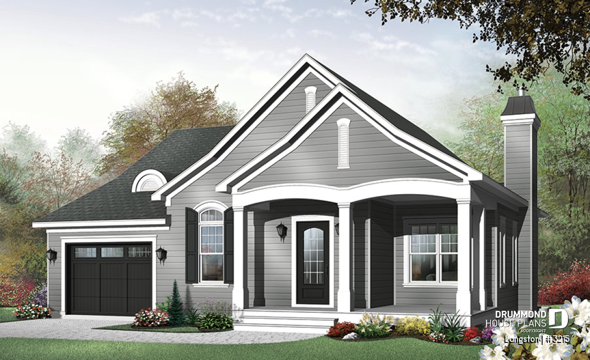 front - BASE MODEL - Cozy bungalow, 2 spacious bedrooms, 9' ceiling, triple garden doors, master suite, kitchen island, fireplace - Langston