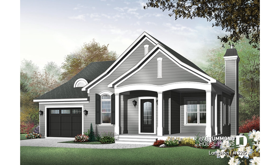 front - BASE MODEL - Cozy bungalow, 2 spacious bedrooms, 9' ceiling, triple garden doors, master suite, kitchen island, fireplace - Langston