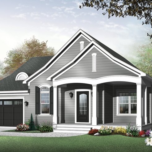 front - BASE MODEL - Cozy bungalow, 2 spacious bedrooms, 9' ceiling, triple garden doors, master suite, kitchen island, fireplace - Langston