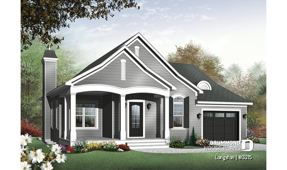 front - BASE MODEL - Cozy bungalow, 2 spacious bedrooms, 9' ceiling, triple garden doors, master suite, kitchen island, fireplace - Langston