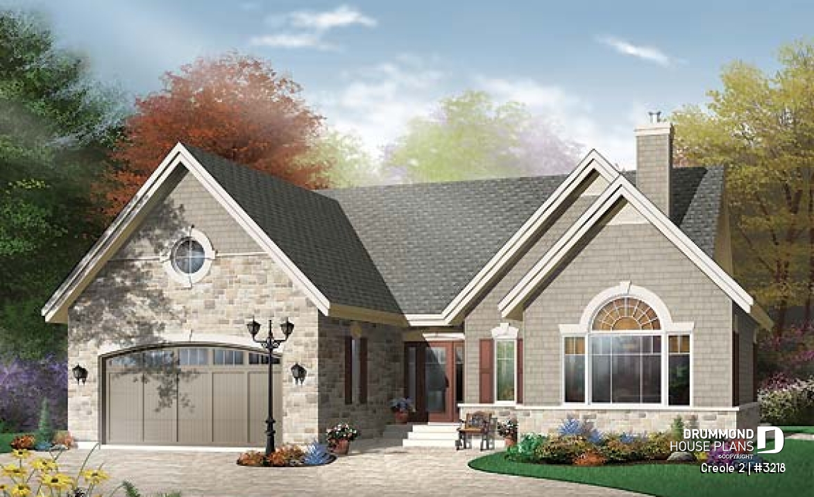 front - BASE MODEL - 3 bedroom rustic bungalow, storage area above the garage, vast kitchen - Creole 2