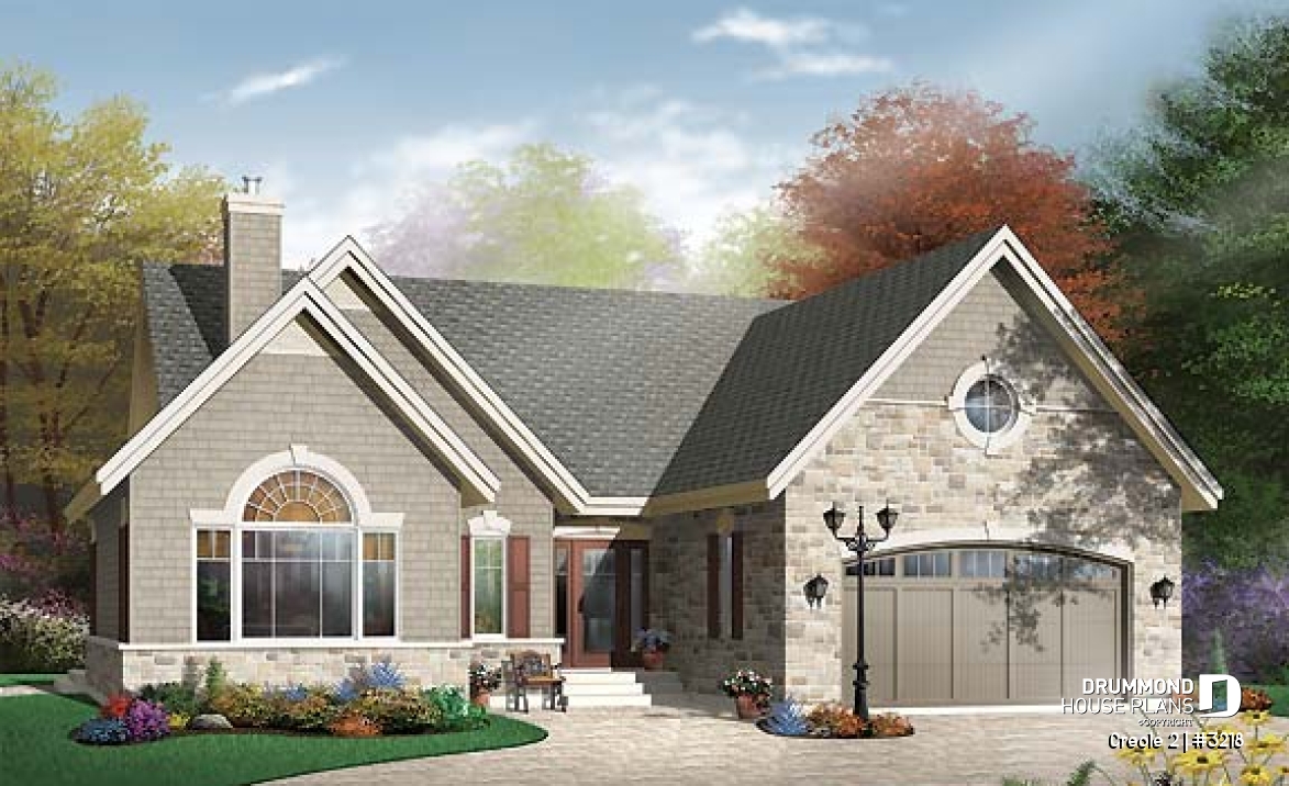 front - BASE MODEL - 3 bedroom rustic bungalow, storage area above the garage, vast kitchen - Creole 2