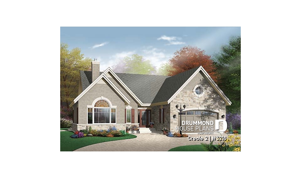 front - BASE MODEL - 3 bedroom rustic bungalow, storage area above the garage, vast kitchen - Creole 2